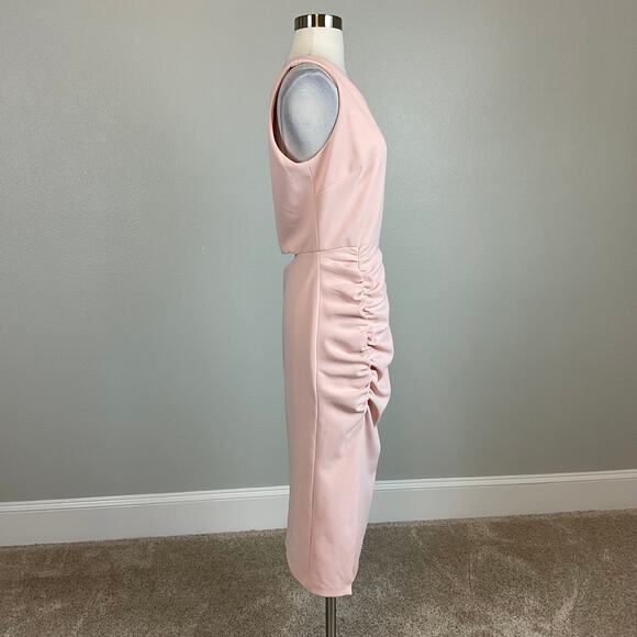 Betsy & Adam One Shoulder Cocktail Dress Pink Size 8 Cut Out Midi Sheath - Picture 4 of 13